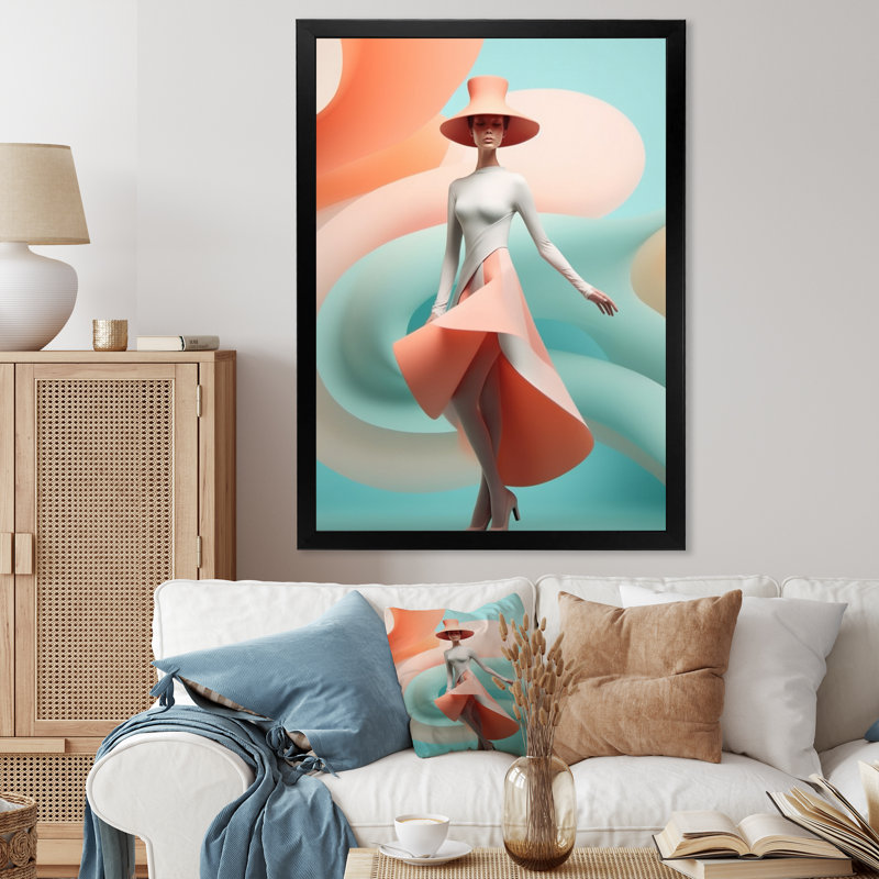 Pastel Spirals Woman Dress I - impressions sur toile tendance, H 32 po x l 16 po x P 1 po, Cadre photo noir simple
