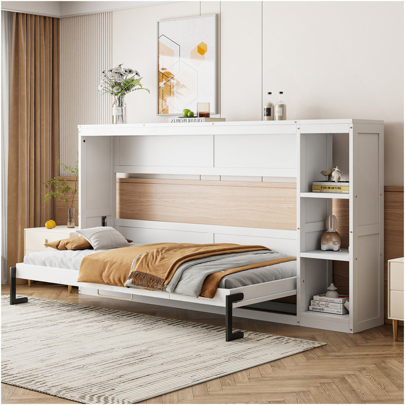 Murphy Bed With Bookshelf, , Twin, White