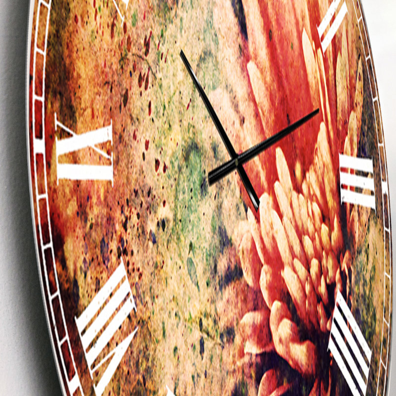 Art grunge avec fleur et éclaboussures - Horloge murale traditionnelle, Petit