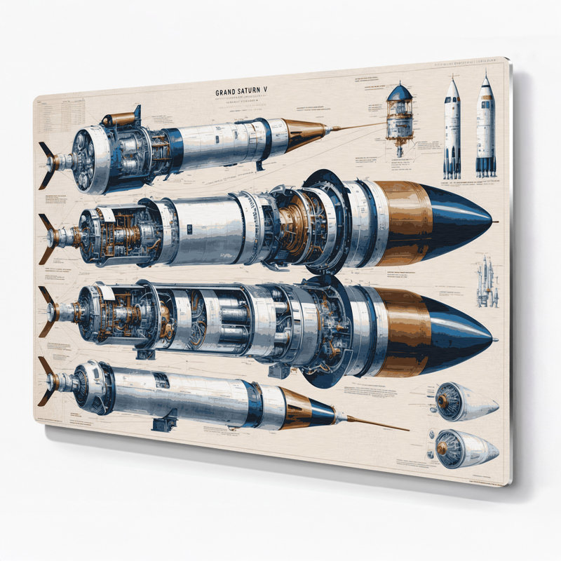 "Space Rocket", art mural en métal beige, H 12 po x l 18 po
