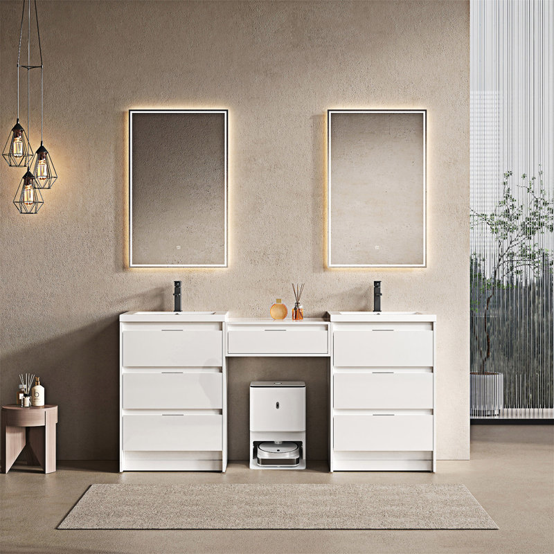 Meuble-lavabo autoportant avec lavabo en résine