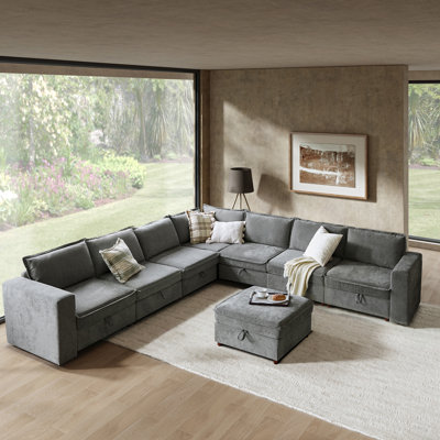 Housse pour canapé modulaire avec rangement en chenille moderne de 136 po 8 pièces Bessette
