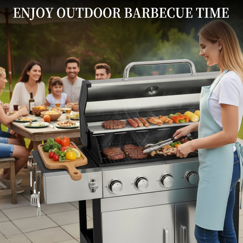 Barbecue au propane à 6 brûleurs et plaque chauffante avec brûleur latéral GRILL DEPOTS, grilles en fonte émaillée de porcelaine, couvercle à double paroi isolé, barbecue extérieur de 69 000 BTU