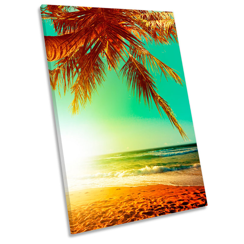 Palm Tree Beach Sunset - Wrapped Canvas Print, 45.7cm H x 30.5cm W