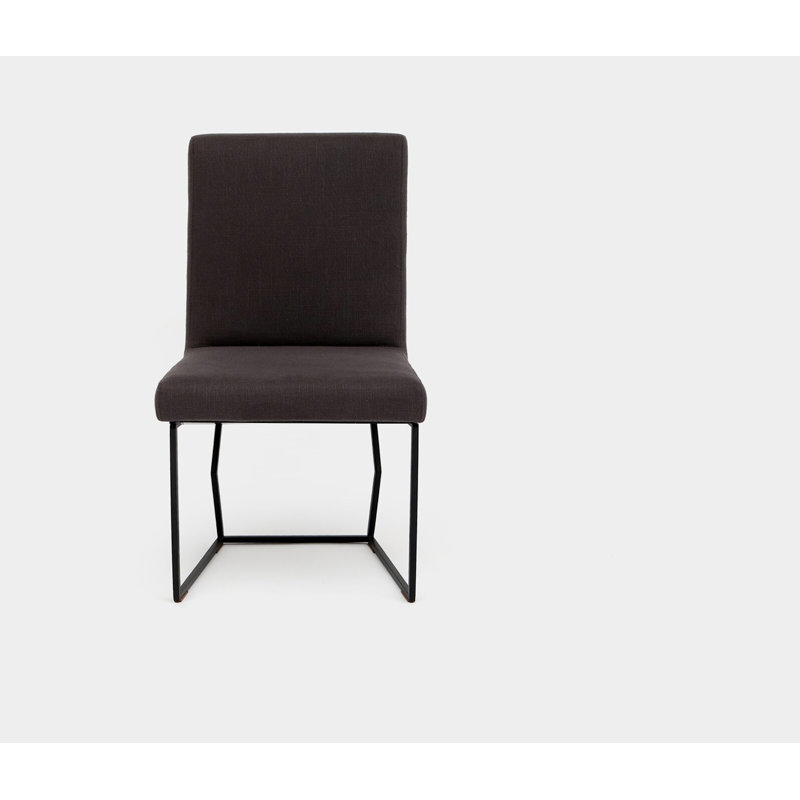 Upholstered Dining Chair, Matte Black, Smoke Linen Blend