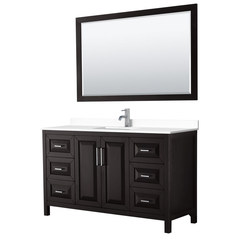 Daria 60'' W Single Vanity, White Cultured Marble, Dark Gray, Polished Chrome