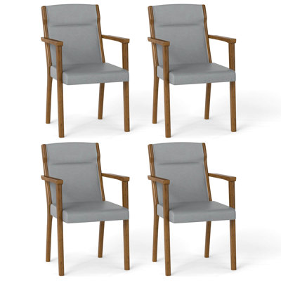 4 PCS Mid-Century Modern Dining Chairs Upholstered Wooden Accent Chairs with Headrest