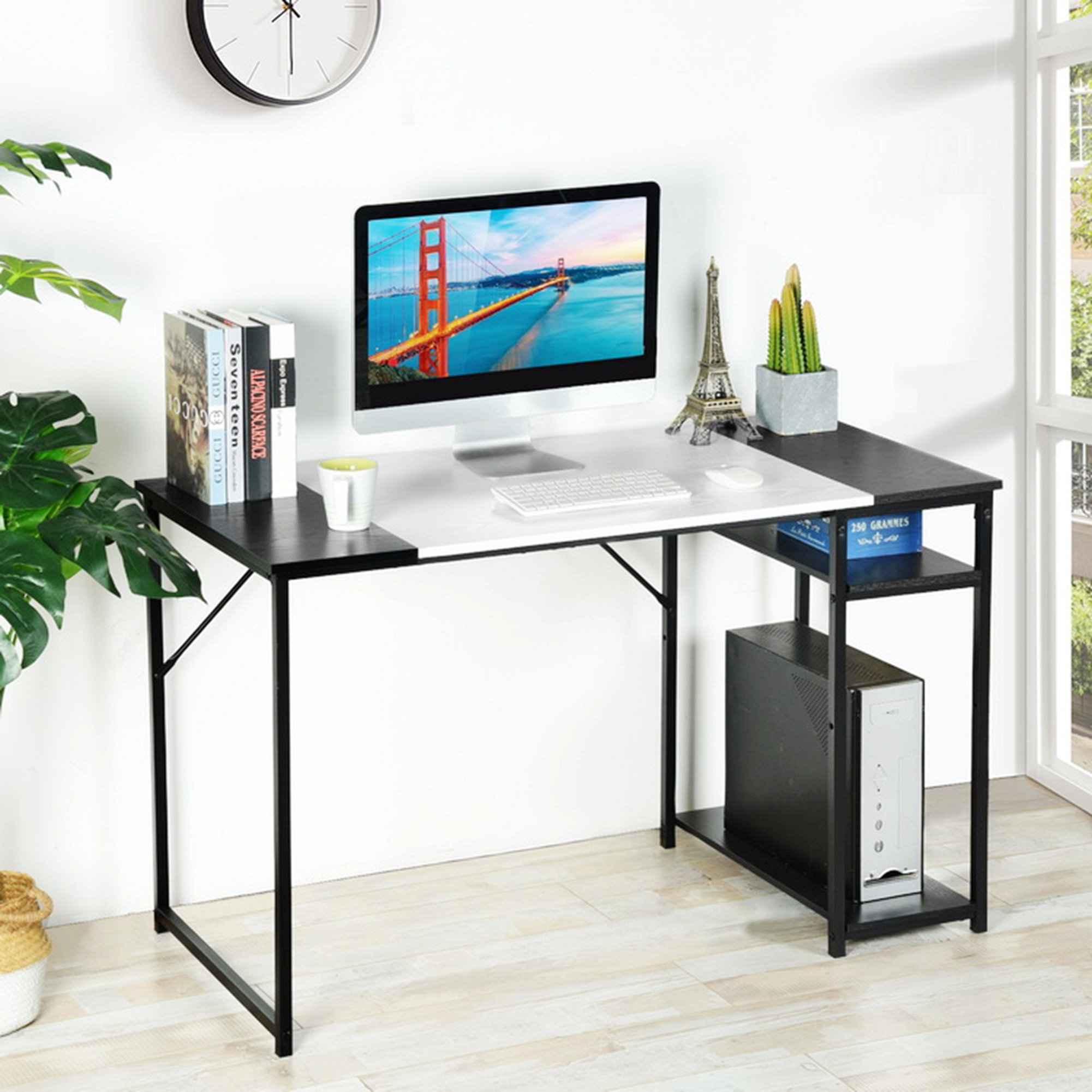 Ebern Designs Writing Computer Desk,with Shelves,Wood Table,Effortless ...