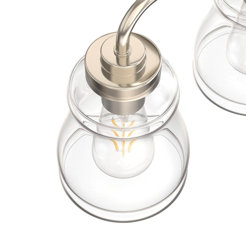 Luminaire de meuble-lavabo industriel avec abat-jour en verre transparent, Deux lumières, Nickel satiné