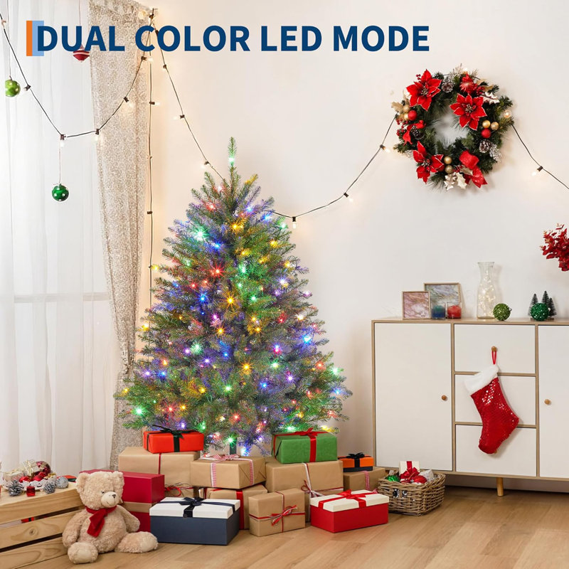 Arbre de Noël artificiel 4,5 pi, arbre automatique en PVC mélangé avec lumières DEL bicolores, installation facile, conception moderne et durable
