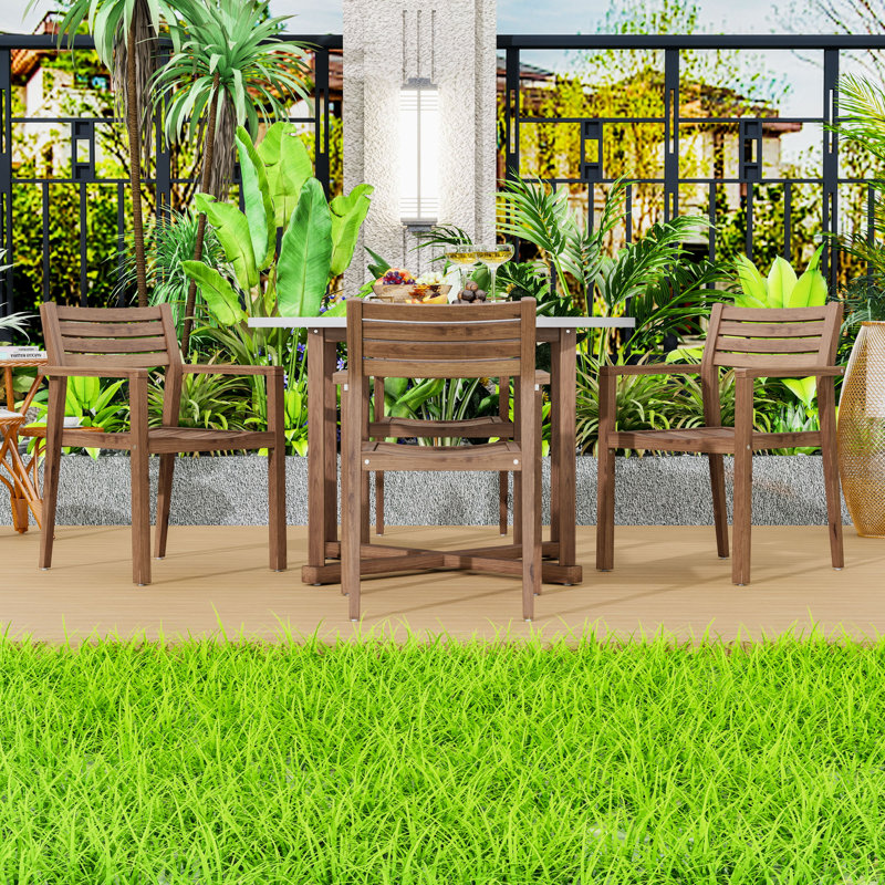Ensemble de salle à manger de patio 5 pièces avec table de 47 pouces et 4 chaises à lattes pour le jardin ou la cour