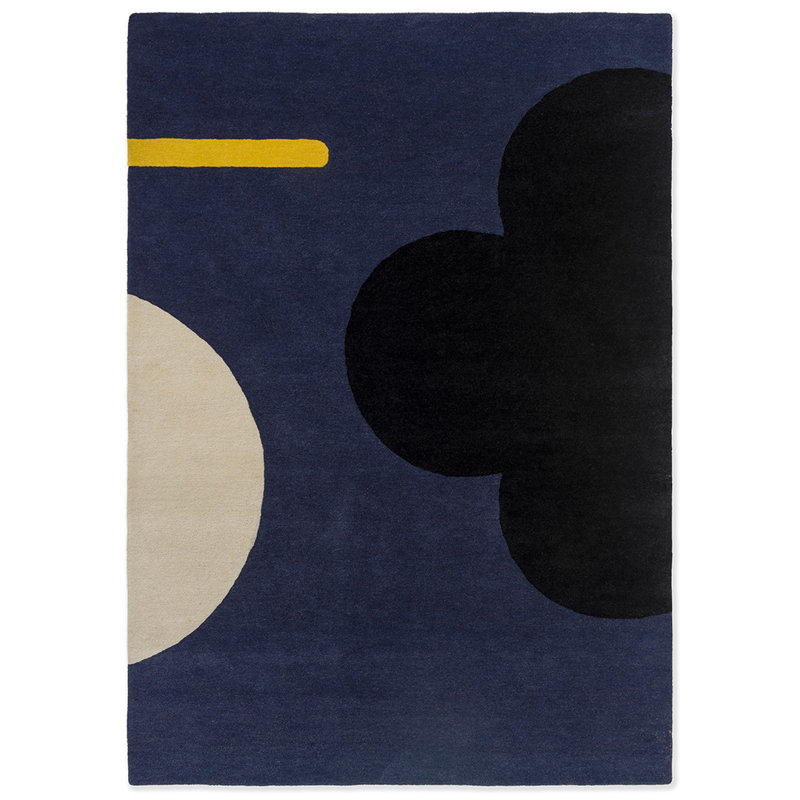Wool Geometric Area Rug in Navy, Rectangle 6'7" x 9'2"