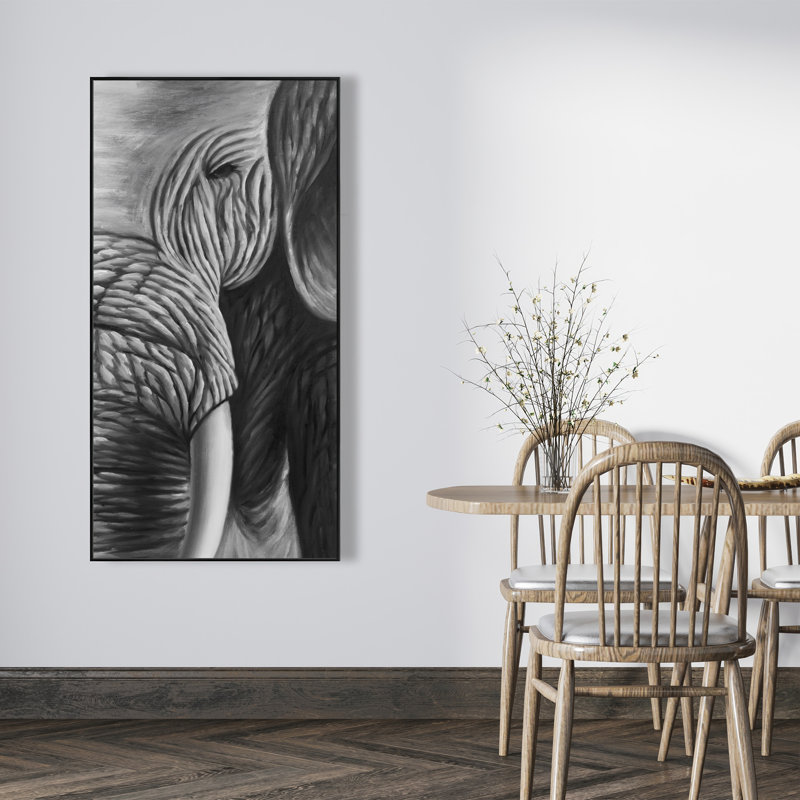 Éléphant, toile encadrée monochrome avec faune | Décoration intérieure