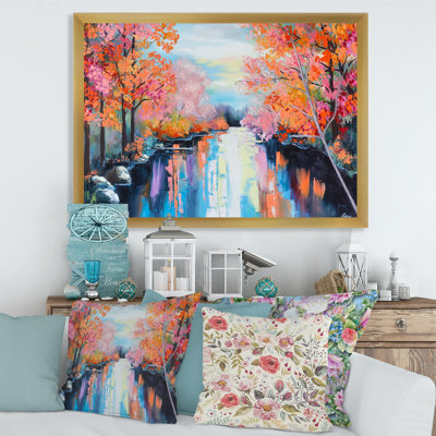 «Orange Autumn Forest by the River», peinture sur toile