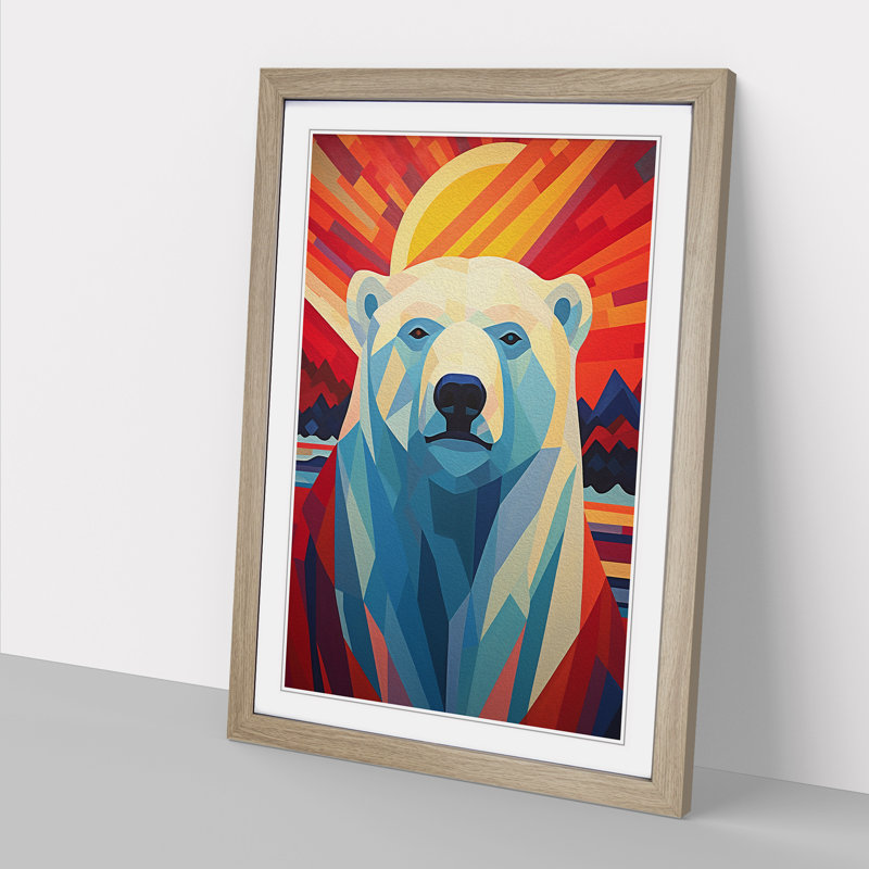 XYZ-FRM-V1223-5197 Polar Bear Constructivism No.3 - Single Picture Frame Print on Wood, Oak, 46cm H x 34cm W x 2cm D