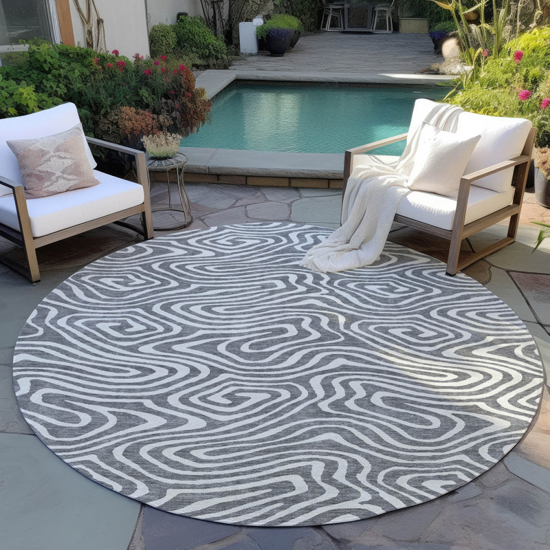  Machine Washable Indoor/Outdoor Chayden ACN1020 Gold Rug, Round 8'