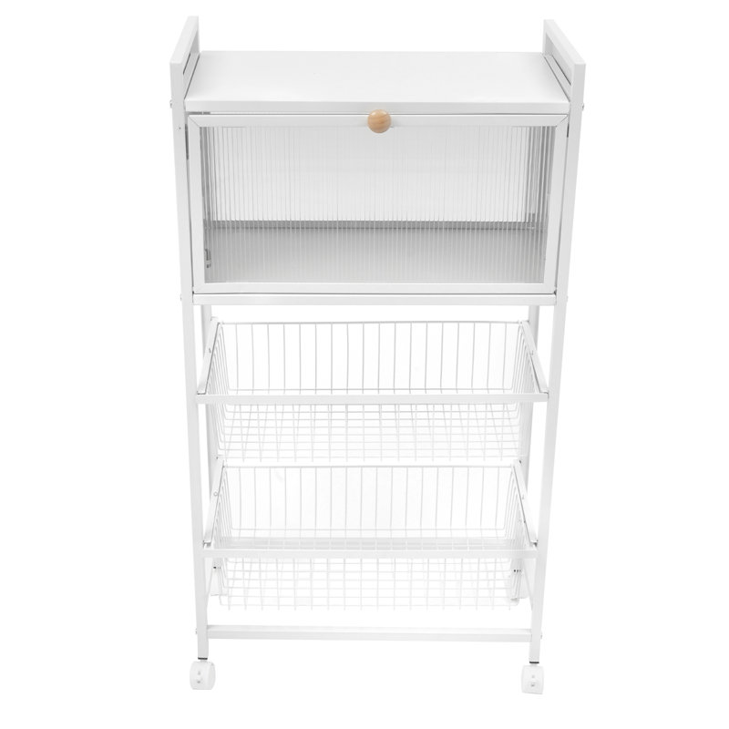 Étagère de rangement rectangulaire à 4 niveaux pour micro-ondes en acier au carbone avec 2 roulettes brakeable, Blanc