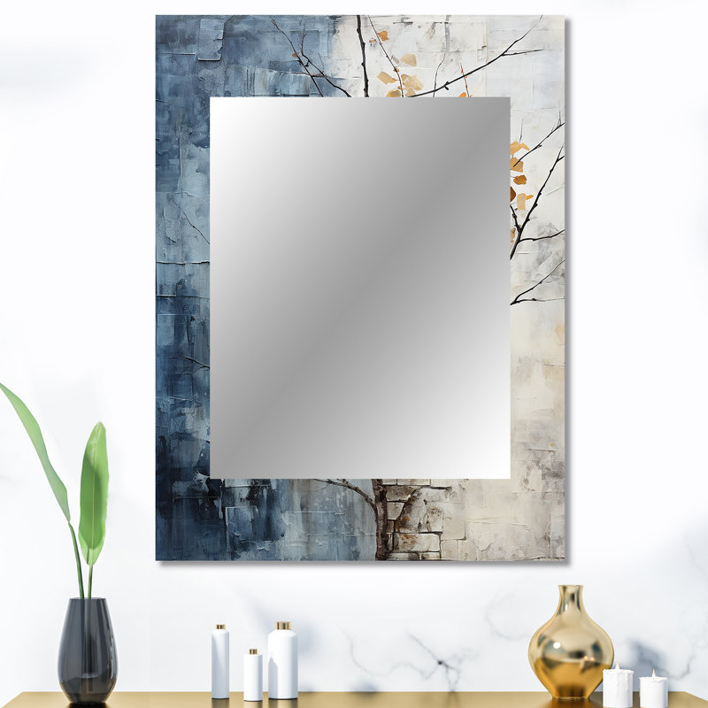 Minimalist Granite Grape Leaves I - miroir à feuilles, miroir mural décoratif traditionnel, impression d'art en métal