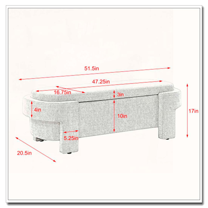 Linen Upholstered Bench with Large Storage Space, Yellow