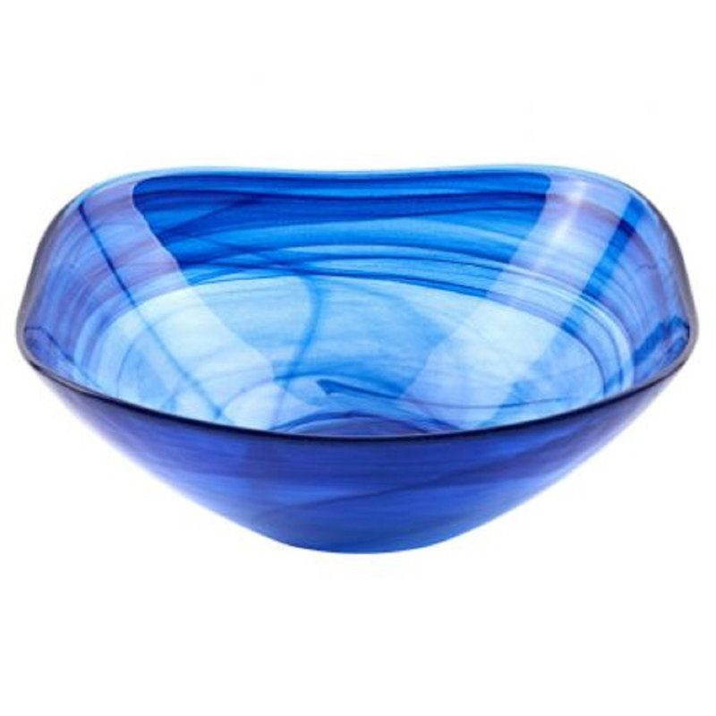 Cobalt Blue Alabaster Glass 10" Squarish Salad Or Serving Bowl, 2.5'' H x 6'' W x 6'' D