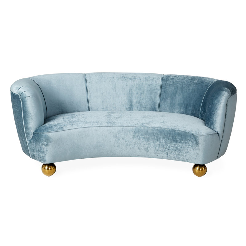 Parker Curved Sofa - Ball feet, Brussels Powder Blue Velvet