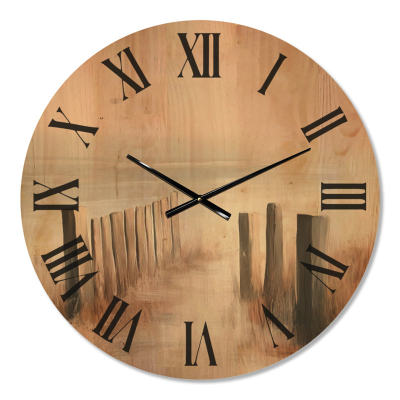 Chemin de clôture des dunes Blush II - Horloge murale côtière, impression sur bois, Médium