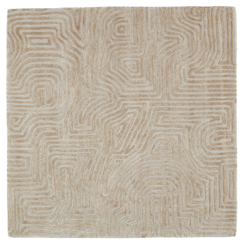 Tapis beige abstrait touffeté à la main, Carré 8 pi