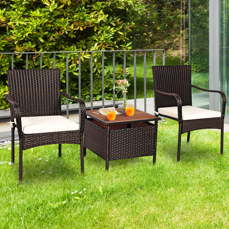 Buswell 2 - Person Acacia Wicker Patio Dining Set with Square Table