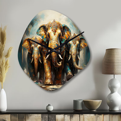 Art asiatique, éléphants thaïlandais X - Art asiatique, horloges murales asymétriques, horloge