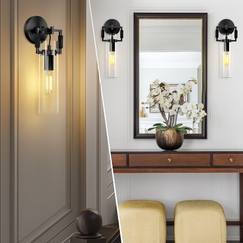 1 - Light Dimmable Armed Sconce With Clear Glass, Matte Black