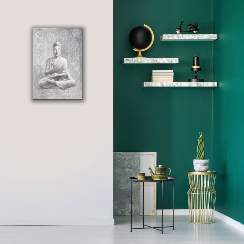 "Epic Graffiti" Peace of the Buddha Silver "par Danhui Nai, art mural sur toile, H 26 po x l 18 po