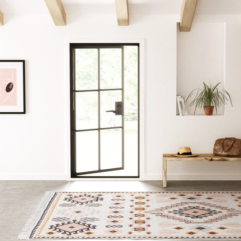 Agra Southwestern Area Rug in Pink/Black/Orange, Rectangle 9' x 12'