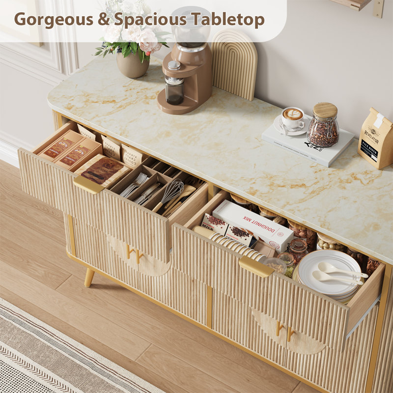 47.2" Modern Sideboard Buffet, Credenza Storage Cabinets, Adjustable Shelves, Natural Oak, Natural Oak