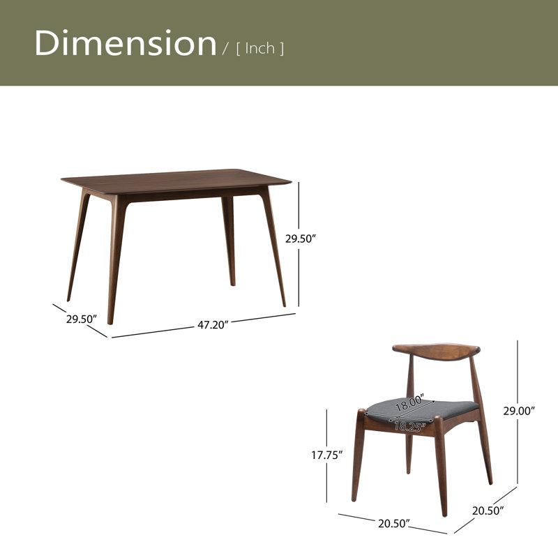 Ensemble de salle à manger 5 pièces 1 table 4 chaises, structure en bois d'hévéa, plateau en faux bois, Gris anthracite