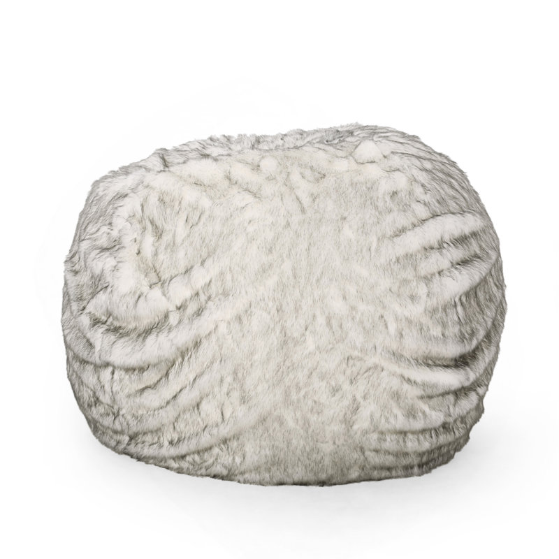 Petit fauteuil à billes rond en fausse fourrure noir et gris 5 pi, Fausse fourrure grise