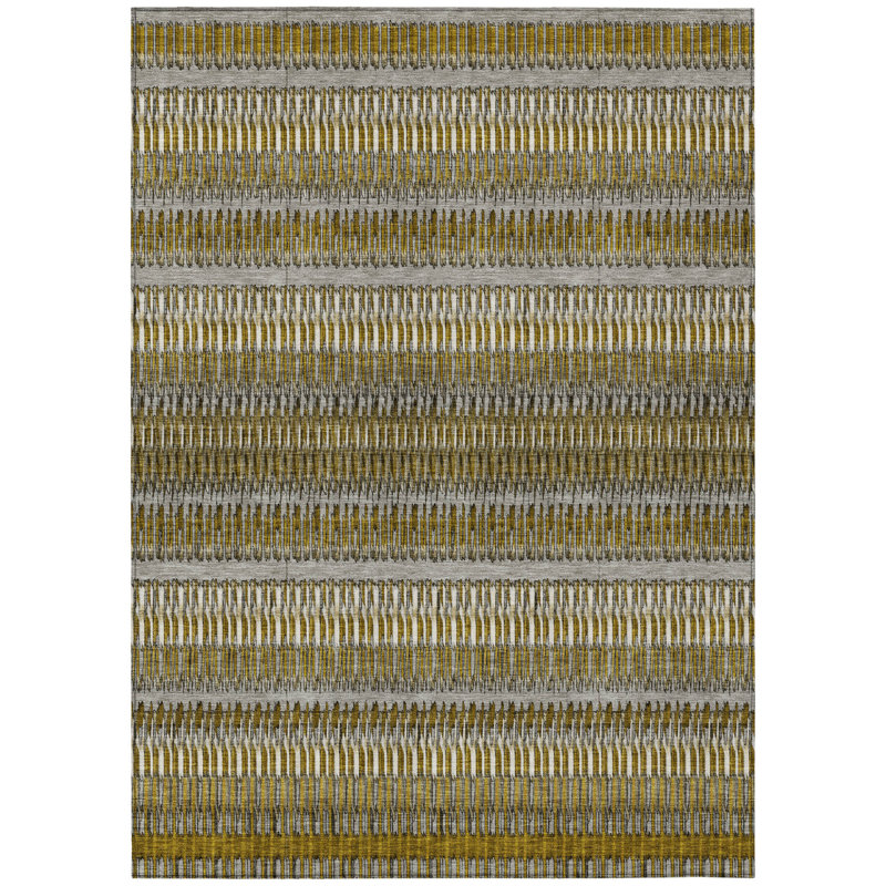 Tapis extérieur lavable rayé brun café et taupe 5 pi x 8 pi