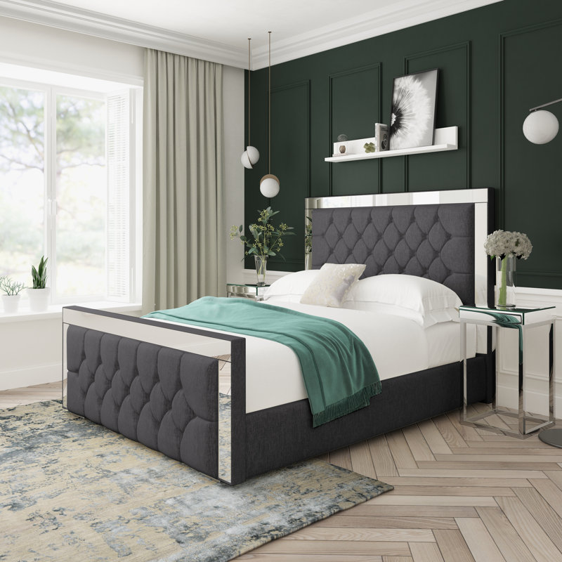Sage Chenille Upholstered Ottoman Bed Frame, Black, Small Double (4')