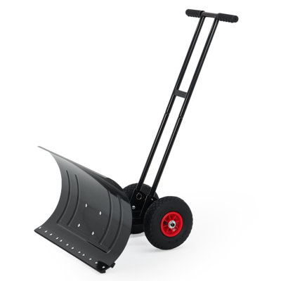 Pelle à neige robuste de 100 x 42 cm (40 po) de large avec roues, poignée ergonomique réglable et lame inclinée en acier au carbone pour le déneigement des allées et des trottoirs – 100 x 42 cm