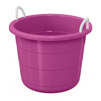  17 Gallon Round Open Storage Bucket with Rope Handles, Purple, 8 Pack