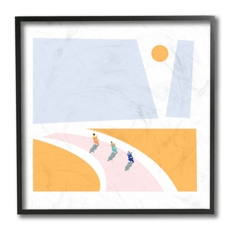 Été Vespa, motards, paysage abstrait, bloc, Giclée encadrée noir minuit, H 12 po x l 12 po x P 1,5 po