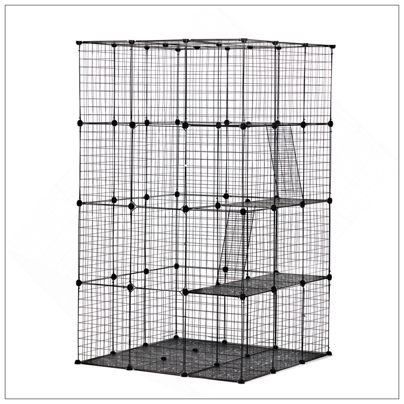 3-Tier Wire Cat Cage With Platforms, Ramp Ladders, And Doors For Indoor And Outdoor Use