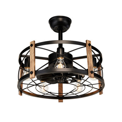 20'' Cage Ceiling Fan With Remote Control ,Quiet  Motor Fan Light , Indoor  Chandelier Ceiling Fan For Bedroom, Living room, Dinning Room, Kids Room--Matte Black (bulbs not included.)