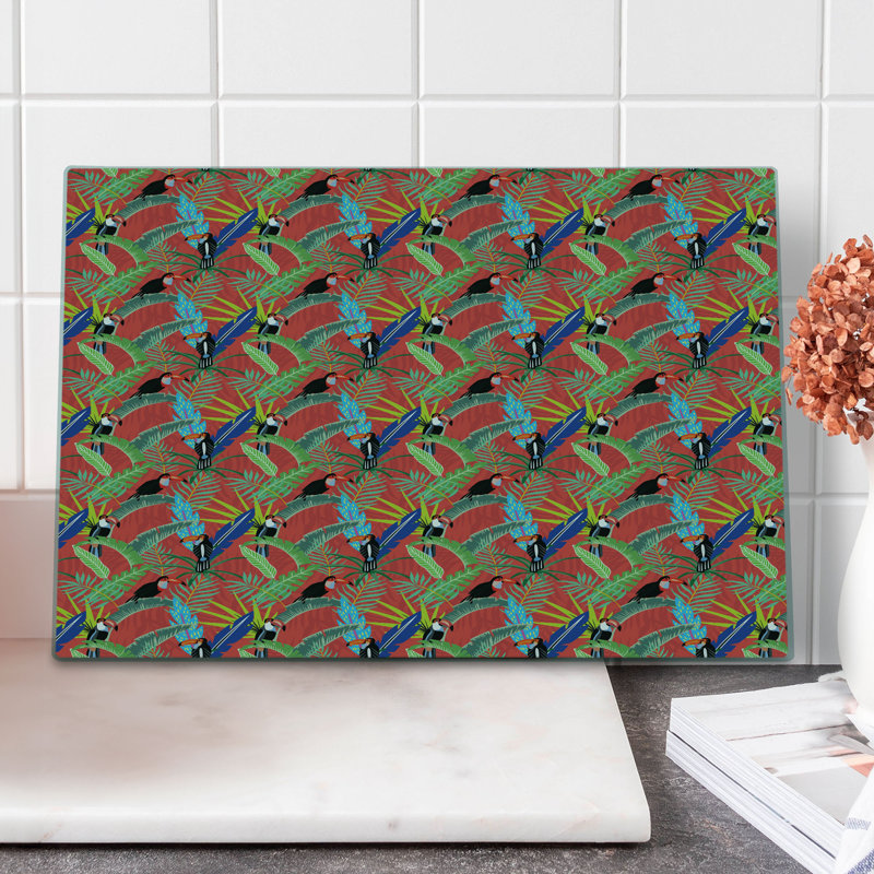 Ambesonne Toucan Cutting Board Large Size Tropical Birds Rainforest Dark Salmon Multicolor