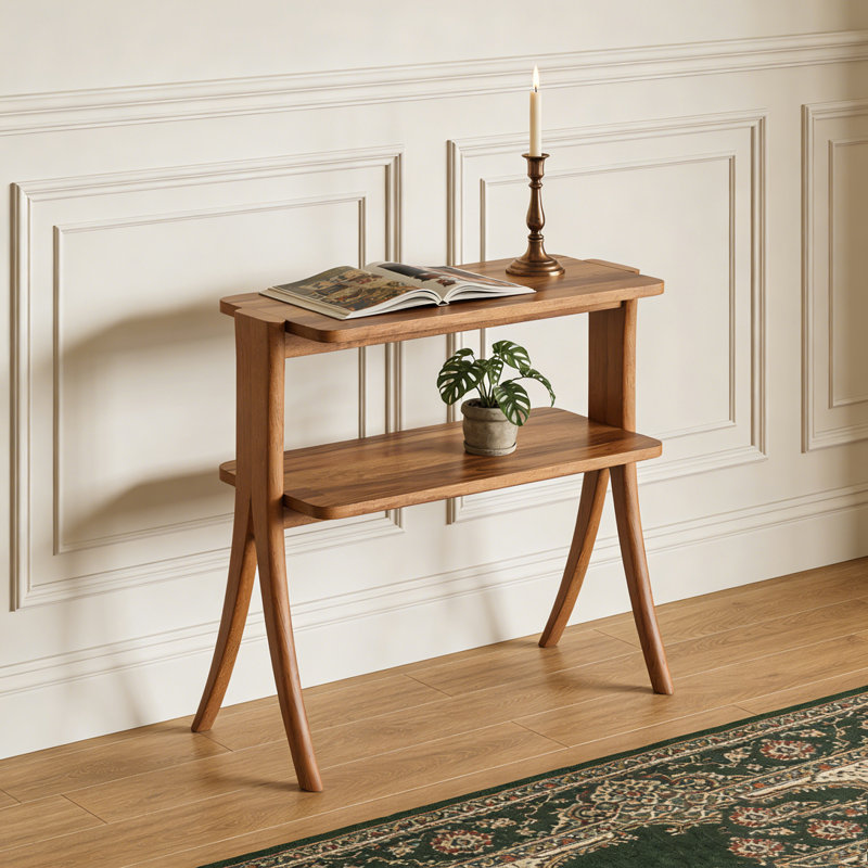 Table d'appoint en bois avec tablette de rangement à 2 niveaux Farmhouse, Noyer