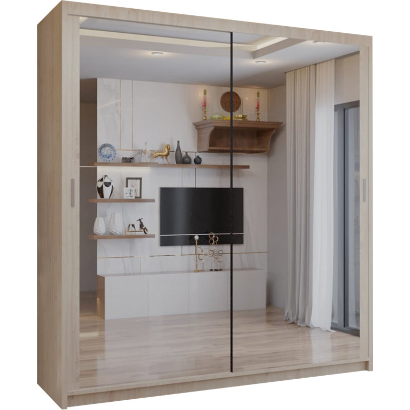 Ashawni 2 Door Laminate Wardrobe, 217cm H x 180cm W x 62cm D, Oak