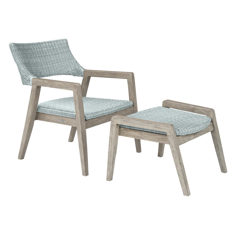 Spencer Outdoor Teak Ottoman, Gray Wash, Sea Salt