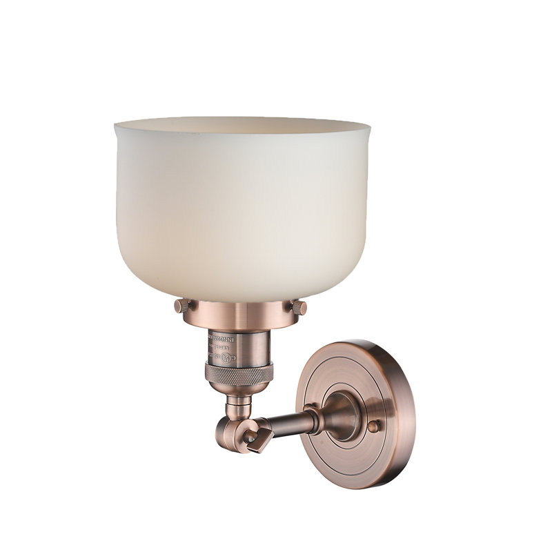 Applique murale 1 lumière 8 po Bell, Ampoule à DEL rétro de 6 watts, Boîtier blanc mat, Cuivre antique