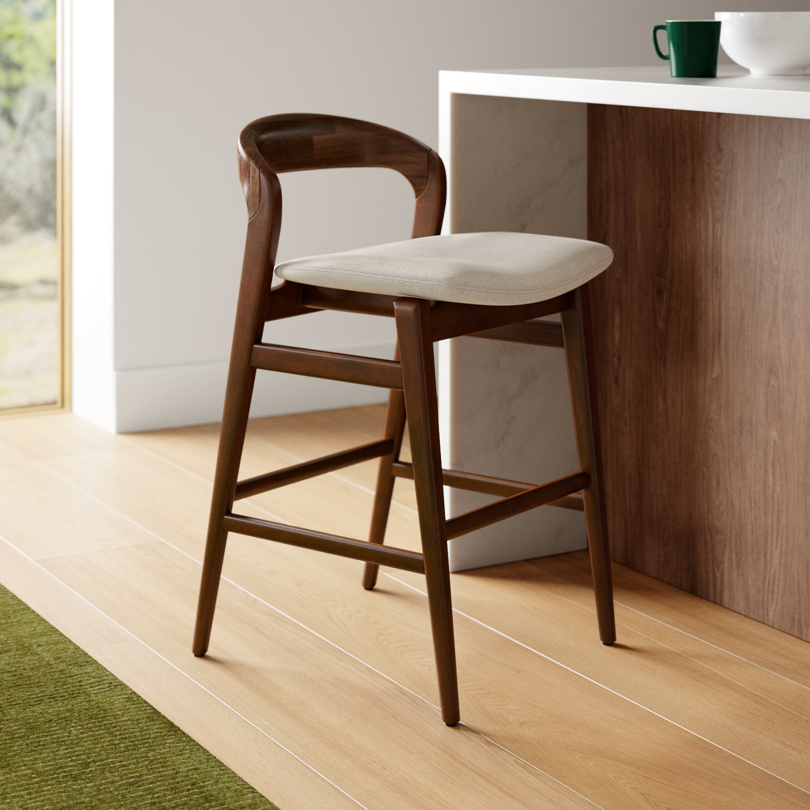 Anela Bar Stool, Medley Ivory Performance Basketweave, Counter Stool (25.25" Seat Height)