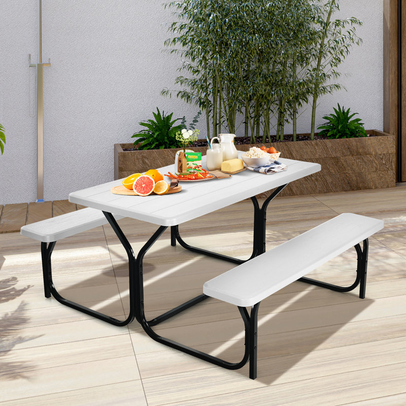 Kutlay 4 - Person Patio Dining Set with Rectangular Table, White/Black