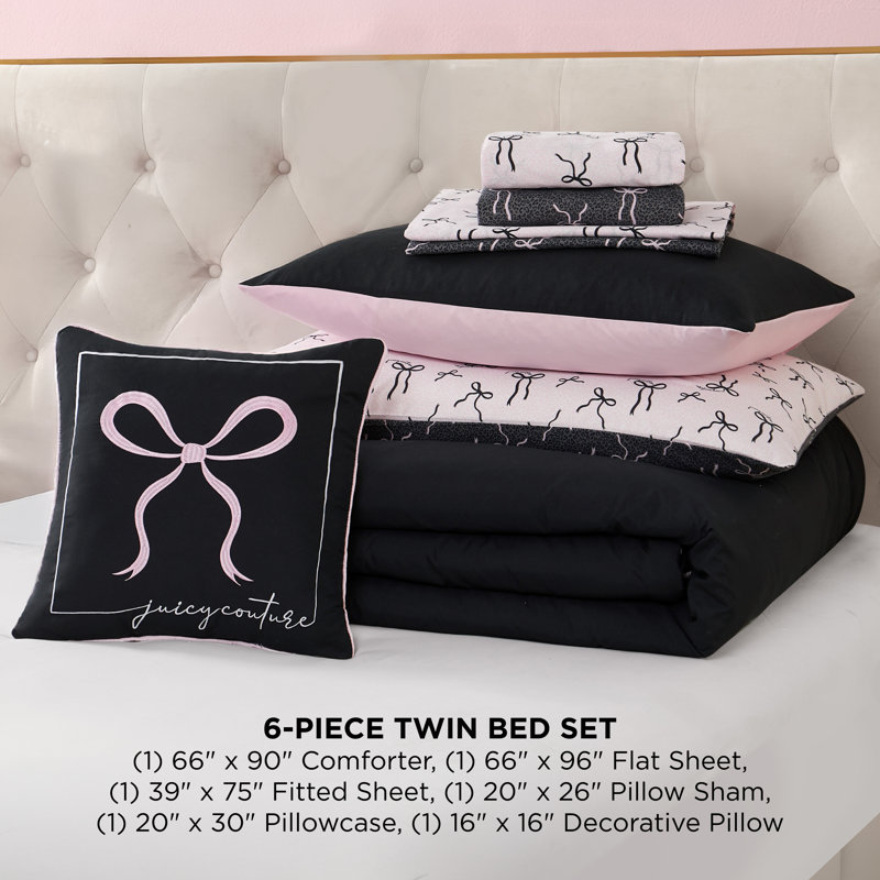 Juicy Couture Bows Solid Reversible Bed-in-a-Bag Comforter Set, Twin